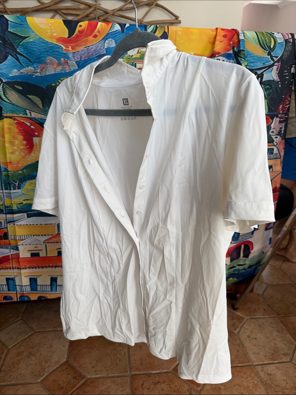 Women’s  White Short-Sleeve Button Shirt Jacket - XL